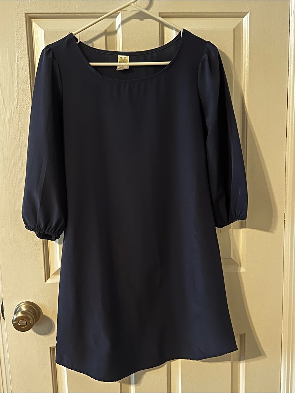 Women's Navy Puff-Sleeve A-Line Dress